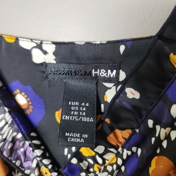 H&M Sundress Floral Satin Slip Dress Spaghetti Strap Size 14 - Picture 8 of 11
